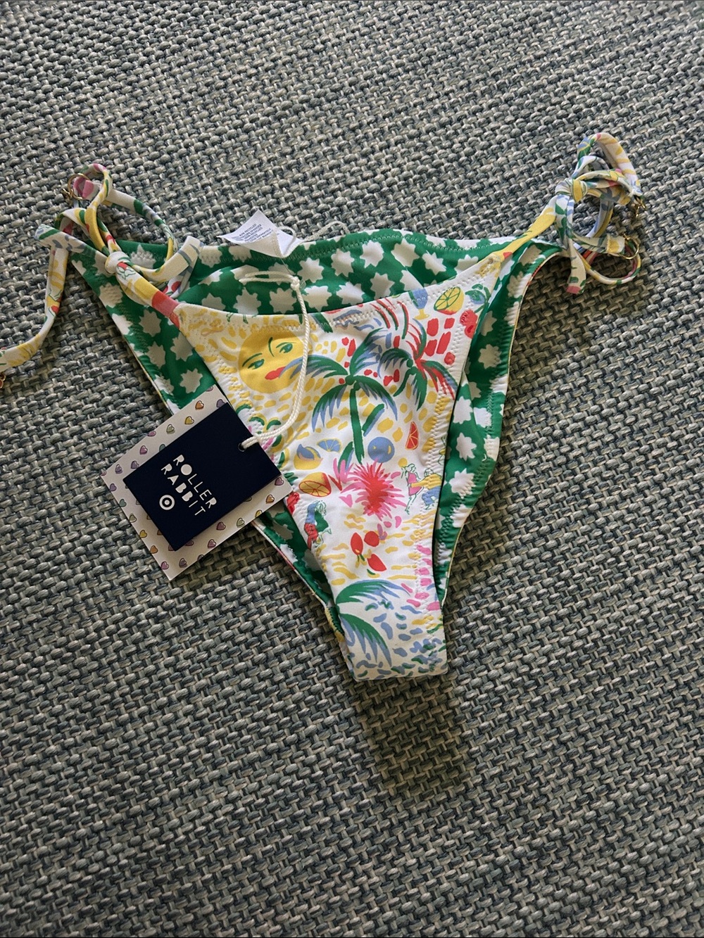 Roller Rabbit Palm Print Tie-Side Bikini Bottom - Green/Yellow/Multicolor